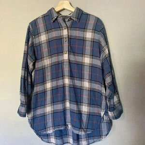 Uniqlo x JW Anderson - Blue Long-sleeve Button-up Plaid/Check‎ Shirt Size M Med